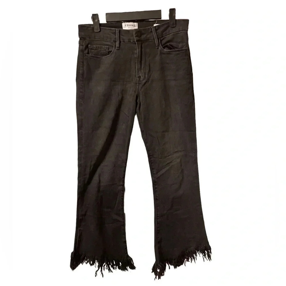 FRAME BLACK LE CROP MINI BOOT RAW HEM JEANS